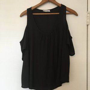 LUSH Black Flutter Short Sleeve Flowy Blouse Top Sz S